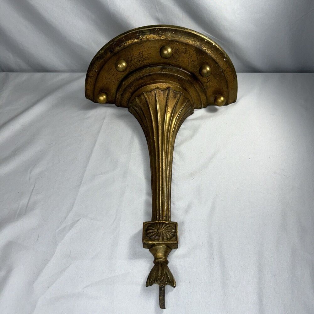 Vintage Gold Gilded Chalkware Wall Sconce Shelf Hollywood Regency